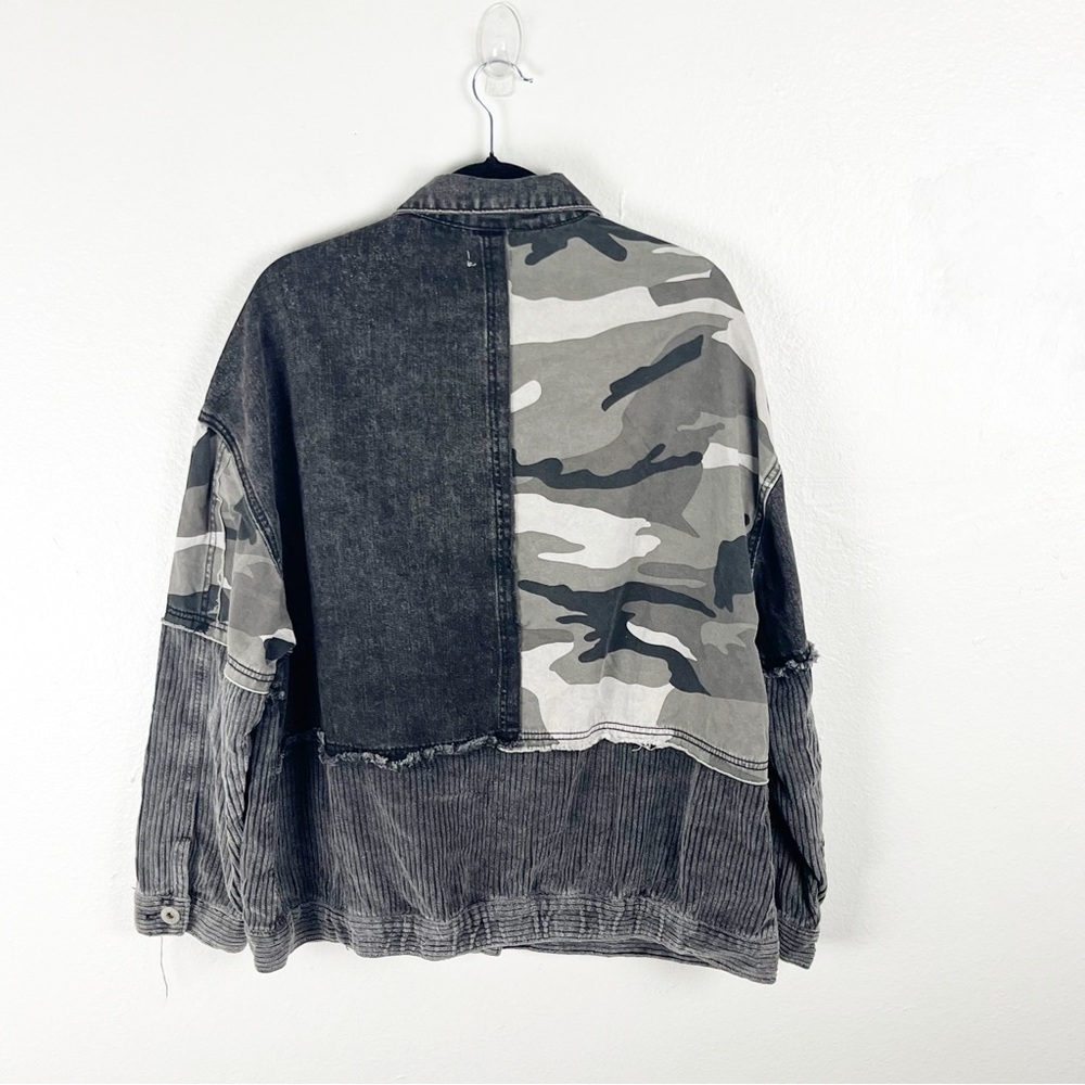 POL Black Wash Corduroy Camo Jean Mixed Prints Long Sleeves Button Jacket Medium - Picture 2 of 11